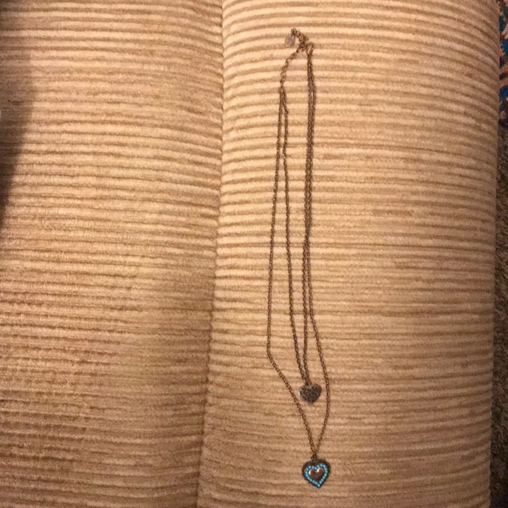 2 stranded brass necklace with teal accents